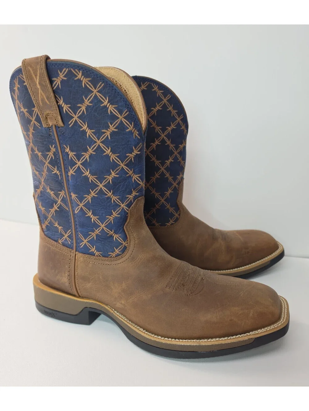 Twisted X 11' Tech X Saddle True Blue Brown Leather Zipper Boots Mens Size 12D